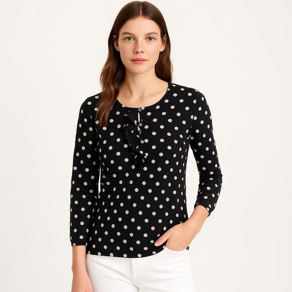J Crew Tan & Black Polka Dot Ruffle Top Sz XS - Picture 1 of 10